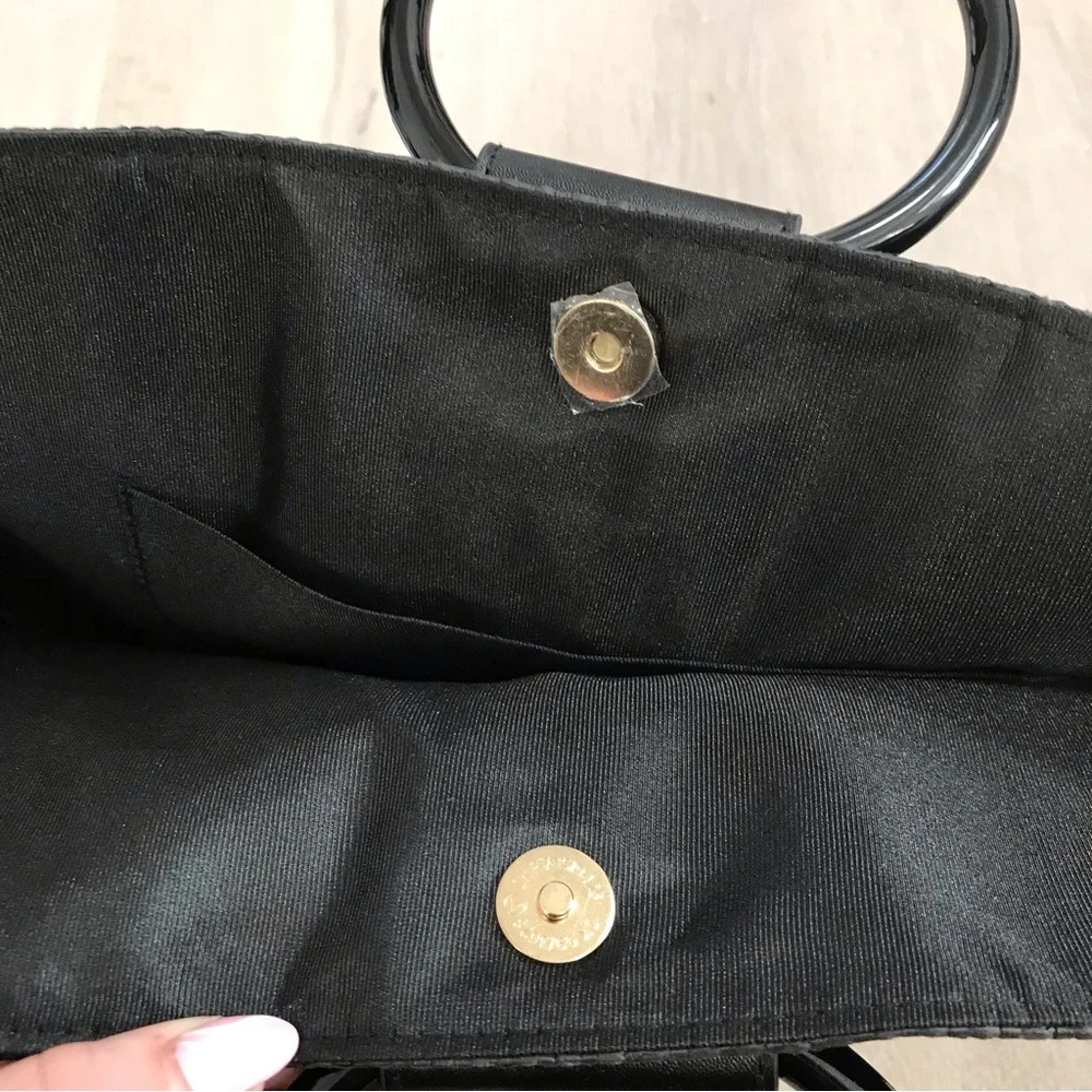 Kate Spade New York Black Woven Tote Beach Bag - Picture 6 of 6